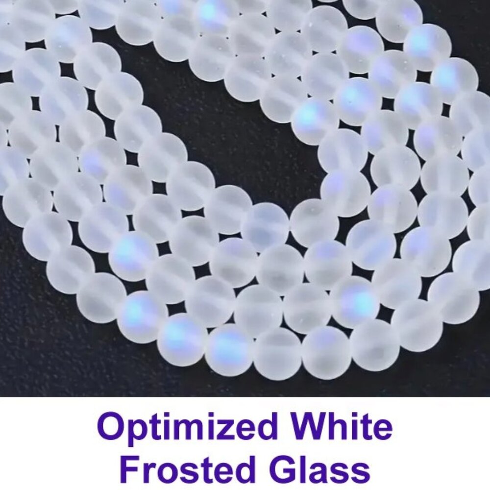 Optimized White Frosted Glass Beads - 15" Strand.